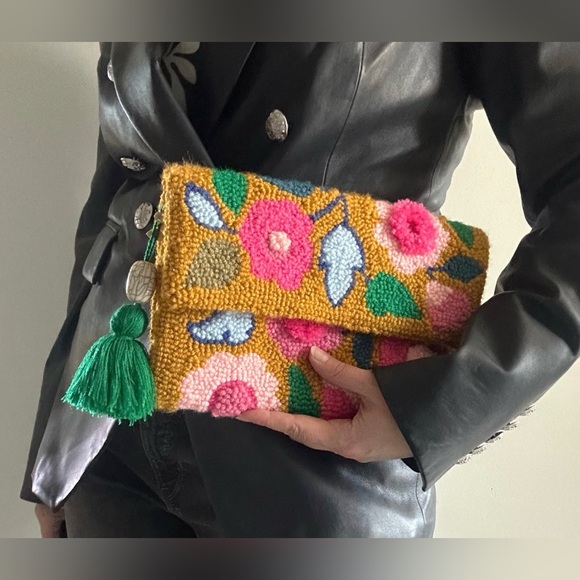 Floral Beaded Crossbody Clutch - Pink & Mustard - Picture 5 of 9